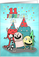 11th Birthday Blue and Red Cartoon Monsters for Boys card