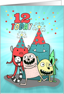 12th Birthday Blue and Red Cartoon Monsters for Boys card