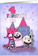 4th Birthday Pink and Purple Cartoon Monsters for Girls card