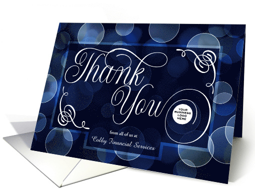 Logo Business Thank You in Blue Bokeh Custom Blank card (1673814)