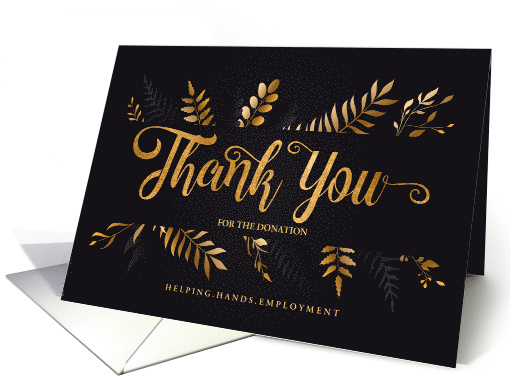 Donation Thank You Elegant Botanical on Black Custom card (1676324)