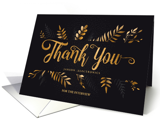 Interview Thank You Elegant Botanical on Black Custom card (1676334)