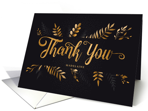 Thank You Elegant Botanical on Black Custom Name card (1676340)