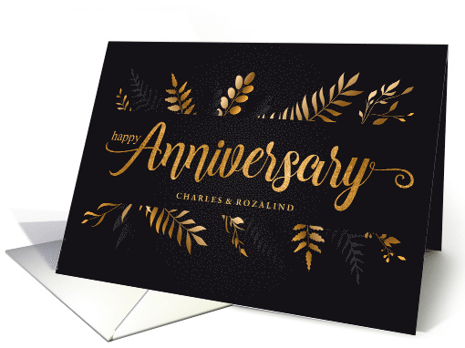 Wedding Anniversary Simple and Elegant Botanical with Custom Name card