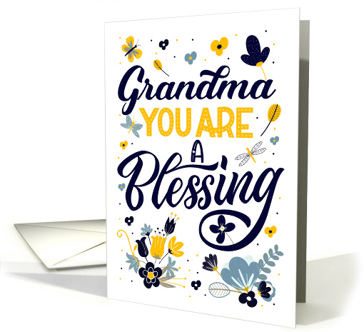 Birthday Grandma You are a Blessing Blue Yellow Botanicals card