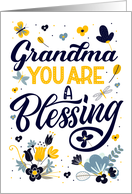 Birthday Grandma You are a Blessing Blue Yellow Botanicals card