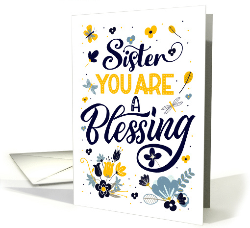 Mother's Day Sister You are a Blessing Blue Yellow Botanicals card
