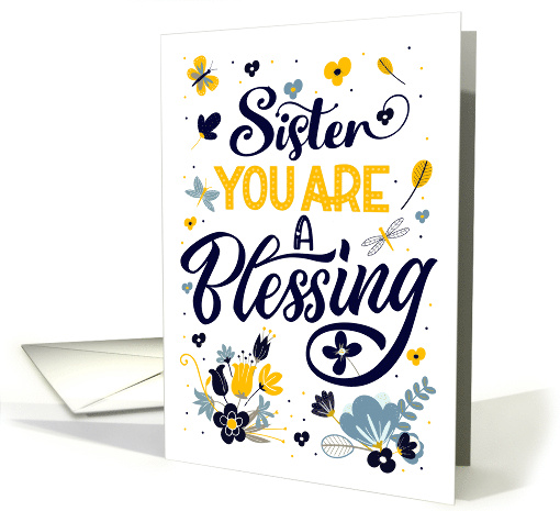 Birthday Sister You are a Blessing Blue Yellow Botanicals card