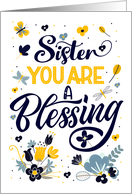 Birthday Sister You are a Blessing Blue Yellow Botanicals card