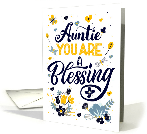 for Aunt on Mother's Day Blessing Blue Yellow Botanicals card