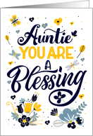 for Aunt Birthday Blessing in Blue and Yellow Botanicals card