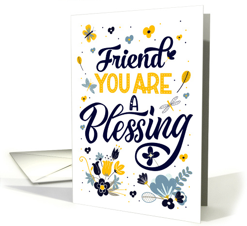 for a Friend's Birthday Blessing in Blue and Yellow Botanicals card