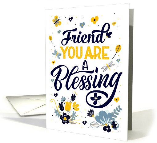 for a Friend Mother's Day Blessing in Blue and Yellow Botanicals card