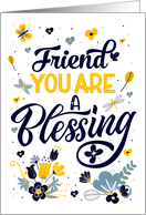 for a Friend Mother’s Day Blessing in Blue and Yellow Botanicals card