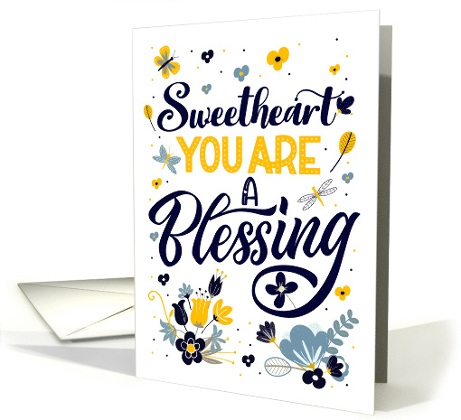 Sweetheart Birthday Blessings in Blue and Yellow Botanicals card