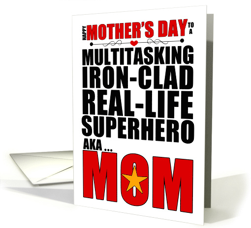 Superhero Mom Mother's Day Typography Bold Red and Black card