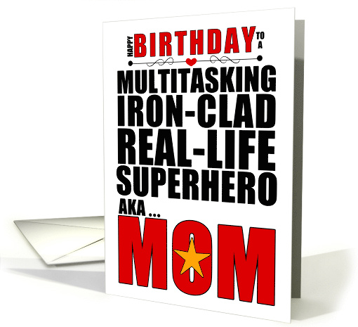 Birthday Superhero Mom Typography Bold Red and Black card (1680410)