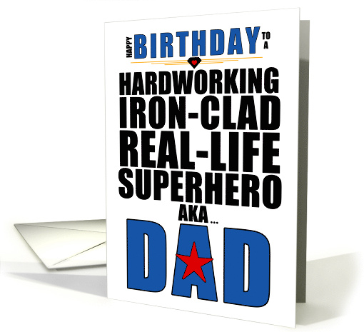 Birthday Superhero Dad Typography Bold Blue and Black card (1680412)