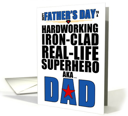 Father's Day Superhero Dad Typography Bold Blue and Black card