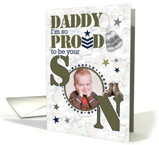 for Daddy Father's Day from Son Military Theme with Photo card