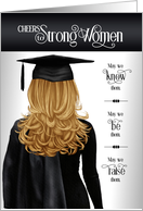 Graduation Black Cap and Gown Long Blonde Hair Congratulations card