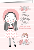 for Mom’s Birthday Best MOM in the World Pink Girl and Cat card