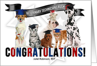 Congratulations Vet Tech Graduate Cats and Dogs with Name card