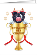 Spelling Bee Champ Congratulations Cute Bulldog in a Trophy card