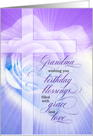 for Grandma Christian Birthday Blessings Purple Rose and Cross card