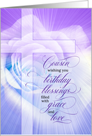 for Cousin Christian Birthday Blessings Purple Rose and Cross card