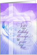 for Sister Christian Birthday Blessings Purple Rose and Cross card