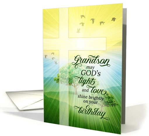 for Grandson Christian Birthday God's Light and Love Scenic card