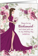 Bridesmaid Bridal Party Invitation in Plum Ranunculus Custom Name card