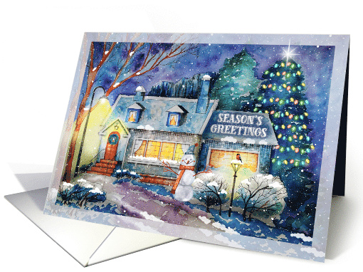 Season's Greetings Decorated Home with Winter Snowman card (1689474)