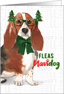 Funny Christmas Basset Hound Fleas NaviDOG Pet Lover Holiday card