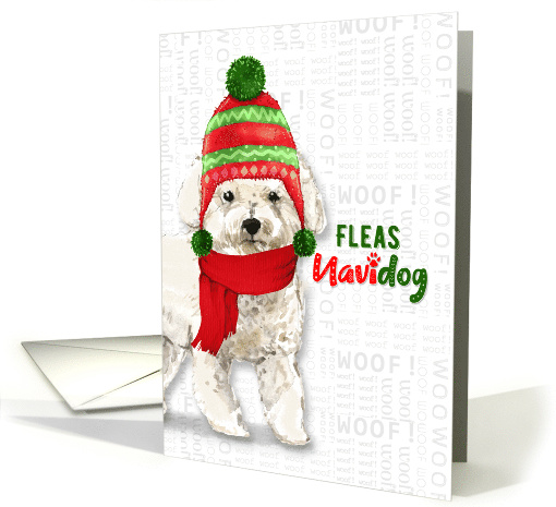 Funny Christmas Bichon Frise Fleas NaviDOG Dog Lover's Holiday card