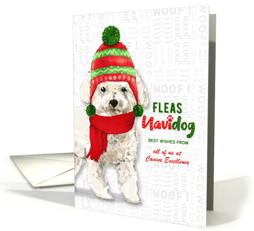 Business Christmas Bichon Frise Dog Fleas NaviDOG Holiday card