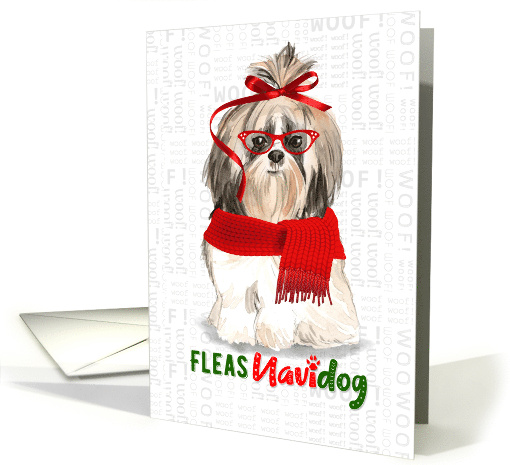 Funny Christmas European Shih Tzu Fleas NaviDOG Pet Lover Holiday card