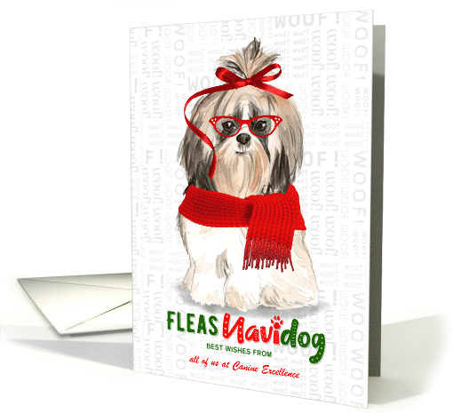 Business European Shih Tzu Fleas Navidog Christmas Dog Custom card