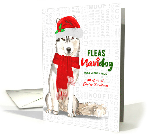 Business Siberian Husky Fleas Navidog Christmas Dog Custom card