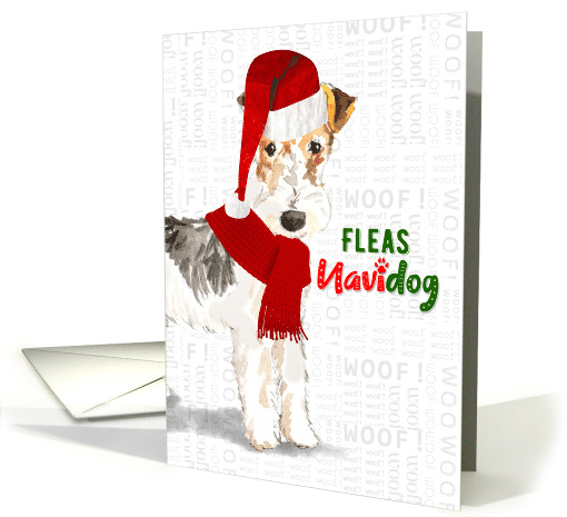 Funny Christmas Wire Haired Fox Terrier Fleas NaviDOG Holiday card