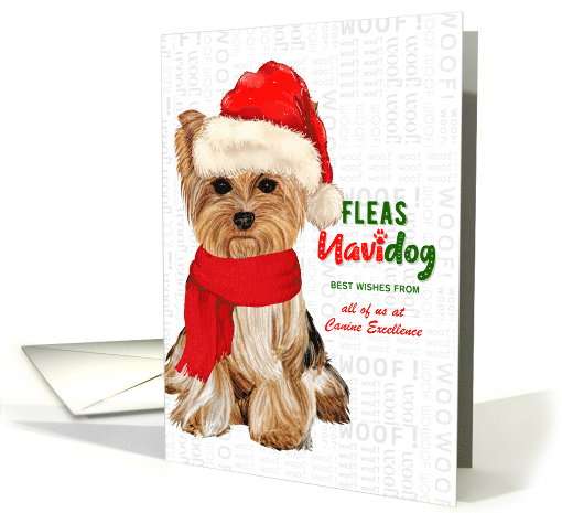 Business Yorkshire Terrier Fleas Navidog Christmas Dog Custom card