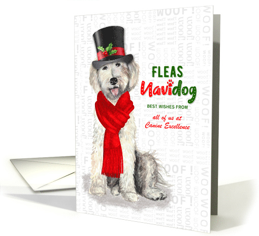 Business Yellow Labradoodle Fleas Navidog Christmas Dog Custom card