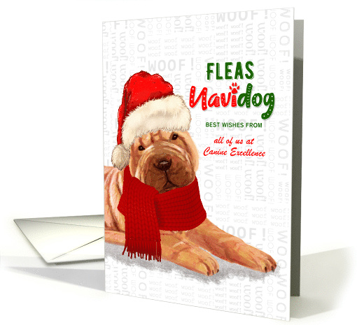 Business Chinese Shar Pei Fleas Navidog Christmas Dog Custom card
