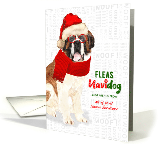 Business Saint Bernard Fleas Navidog Christmas Dog Custom card