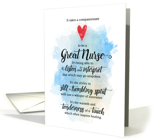 Nurses Day a Compassionate Heart on Watercolor card (1693792)