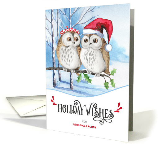 Holiday Wishes Woodland Owls with Custom Name card (1699572)