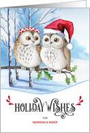 Holiday Wishes Woodland Owls with Custom Name card