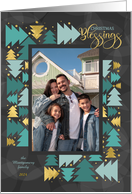 Christmas Blessings Teal Green Trees on Charcoal Custom Photo card