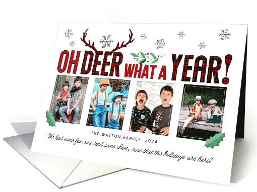 Oh DEER What a Year Fun Christmas Tartan 4 Photos card (1700862)